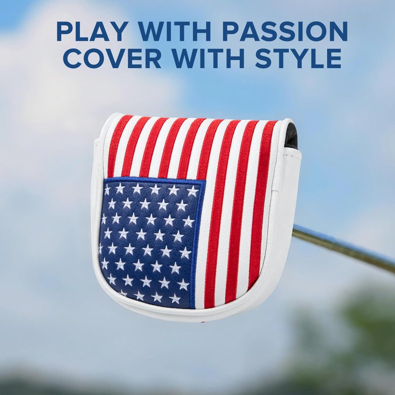 Golf Mallet Putter Cover Headcover, Magnetic Closure Premium Leather Birdie Golf Head Covers Fits Golf DF3 Putter - USA Mallet Putter Headcover (USA)