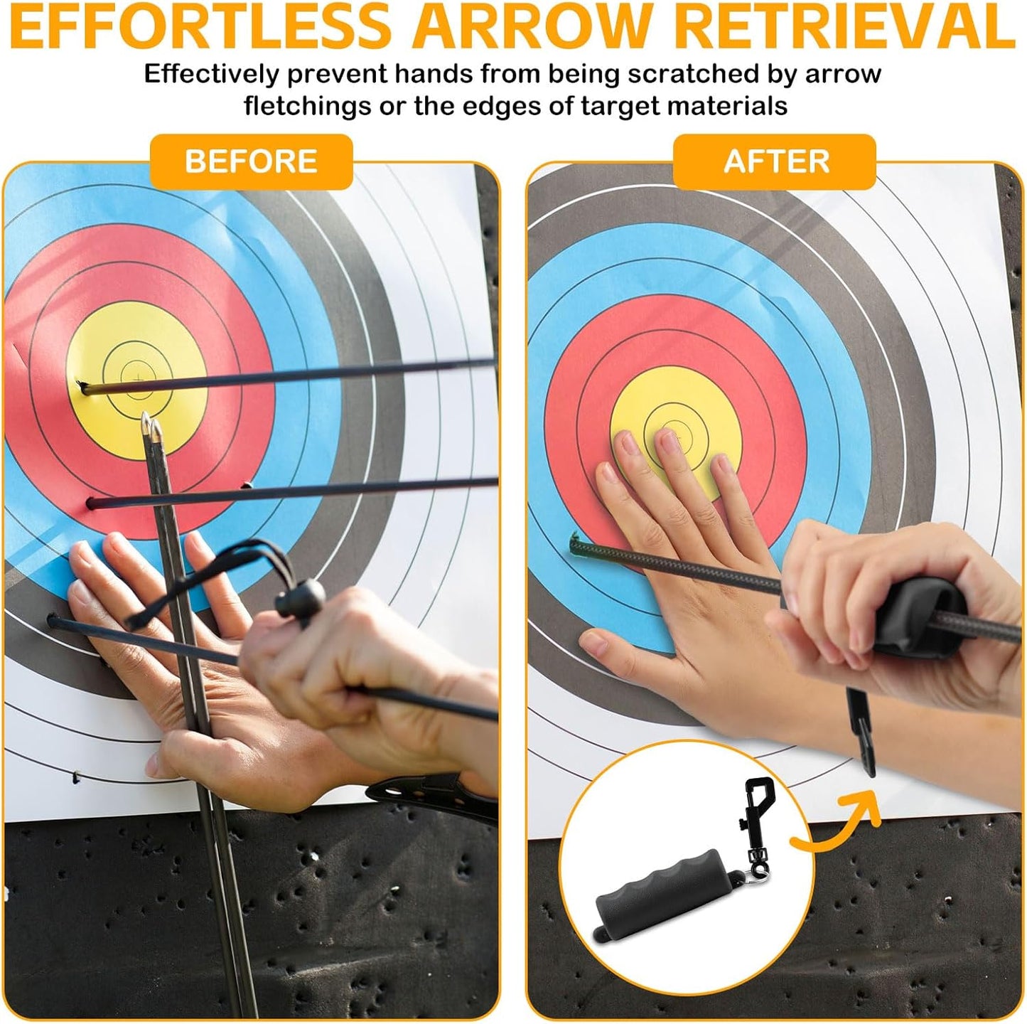 Archery Arrow Puller Tool - Rubber Gripper with Belt Clip for Easy Target Removal | Hand Saver for Practice Shooting