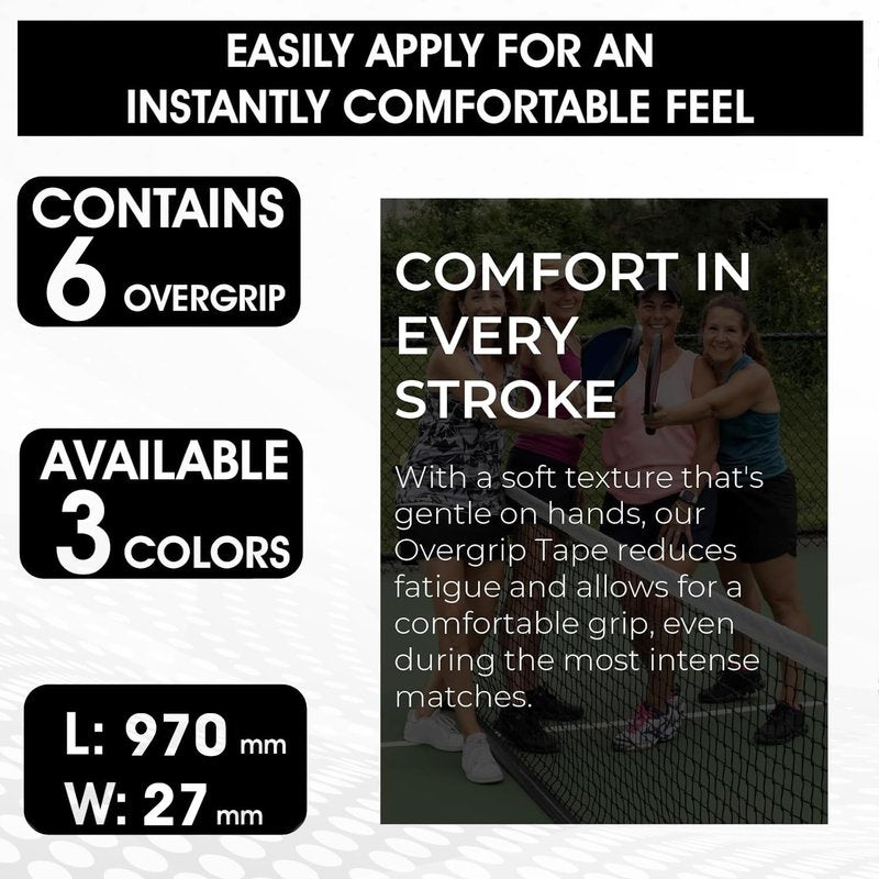 PICKLETECH Pickleball Overgrip Tape - 6/12 Packs Extra Tacky Pickleball Grip, Moisture-Wicking High Sweat Absorption, Anti-Slip Soft Touch Durable Pickleball Paddle Overgrip for Enhanced Control