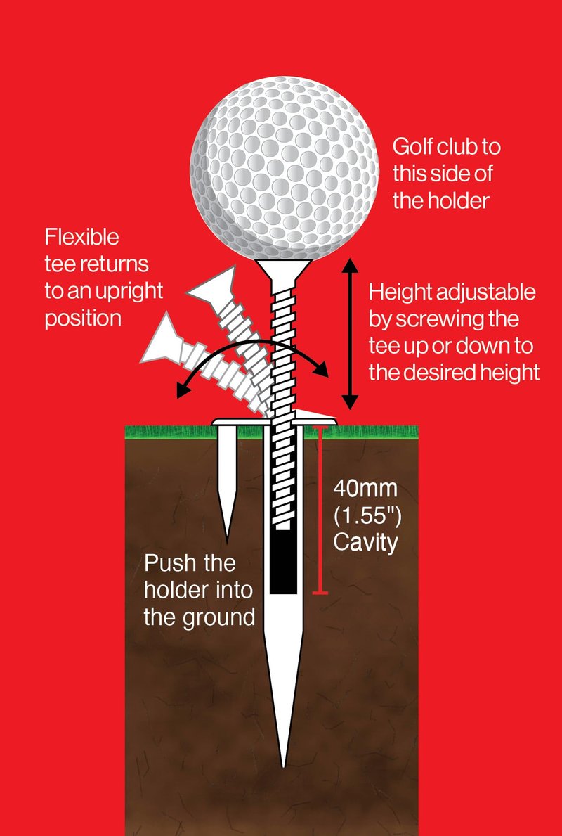 MARGIN Golf Driving Range tee Holder and Flexible Golf tees, for Grass, Automatic and Stays in Place, Height Adjustable, consistent tee Height, virtually Unbreakable Plastic tees 2 1/2" & 3 1/4"