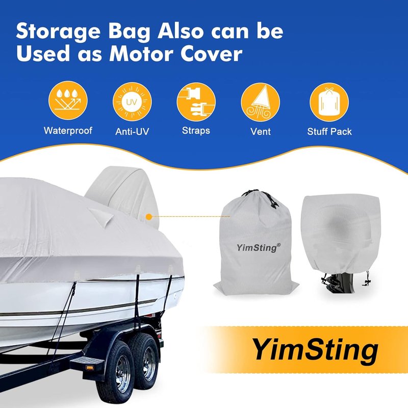 Waterproof Boat Cover - 1200D Heavy Duty Canvas for 14' to 16' Bass, V-Hull & Tri-Hull Boats | Gray
