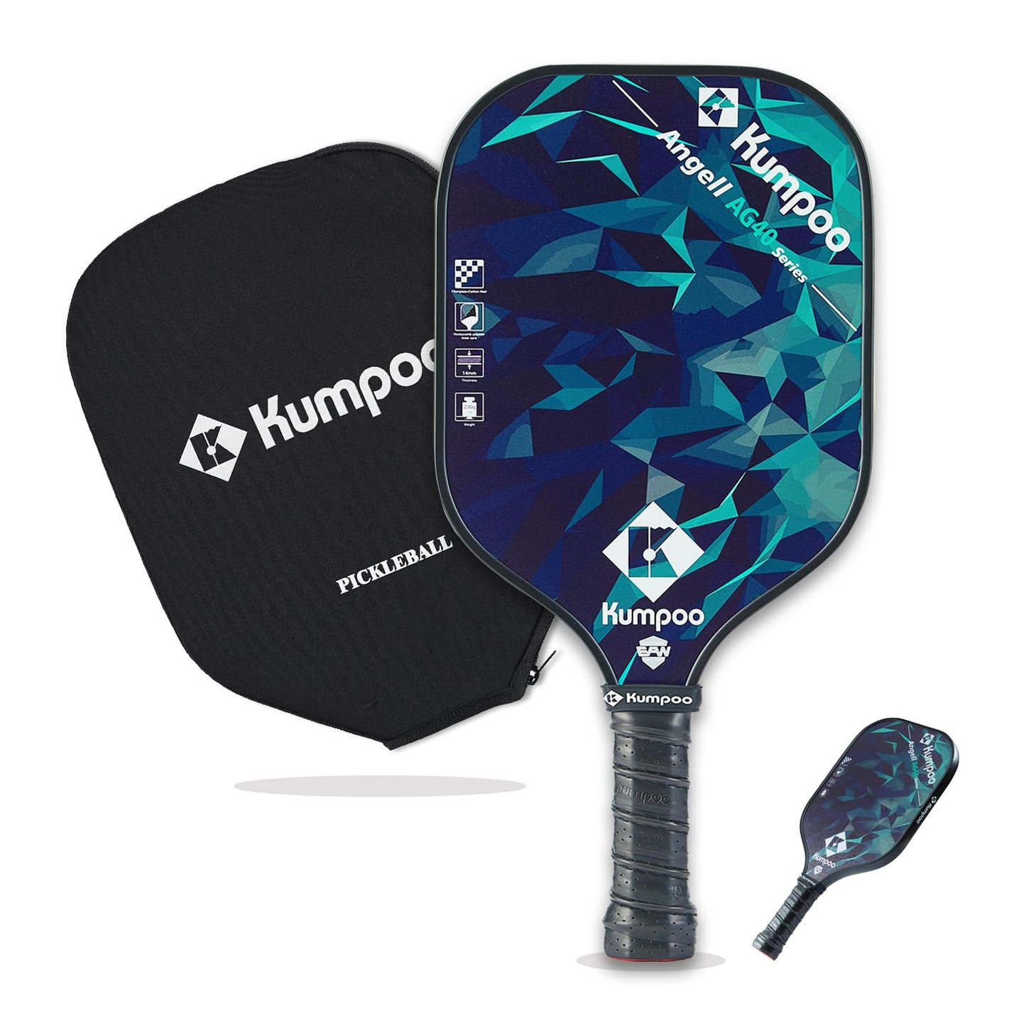 Pickleball Paddle, Carbon Fiber Pickleball Racket Lightweight with Fiberglass and PP Honeycomb Core, Large Sweet Spot Pickle Ball Racquet Set with Cover Gifts for Beginners, AG40 Blue