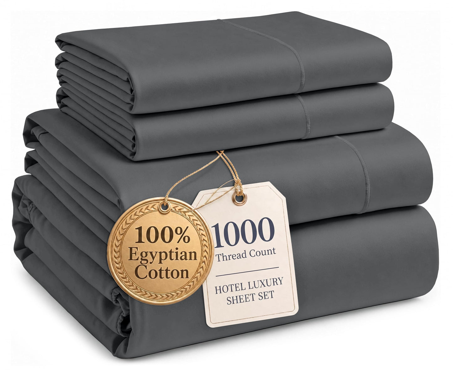 100% Egyptian Cotton King Sheet Set – Premium 1000 Thread Count Naturally Cooling & Breathable King Sheets, Authentic Long-Staple Cotton for Lasting Softness, Snug Fit 15" Deep Pocket Fitted -Charcoal
