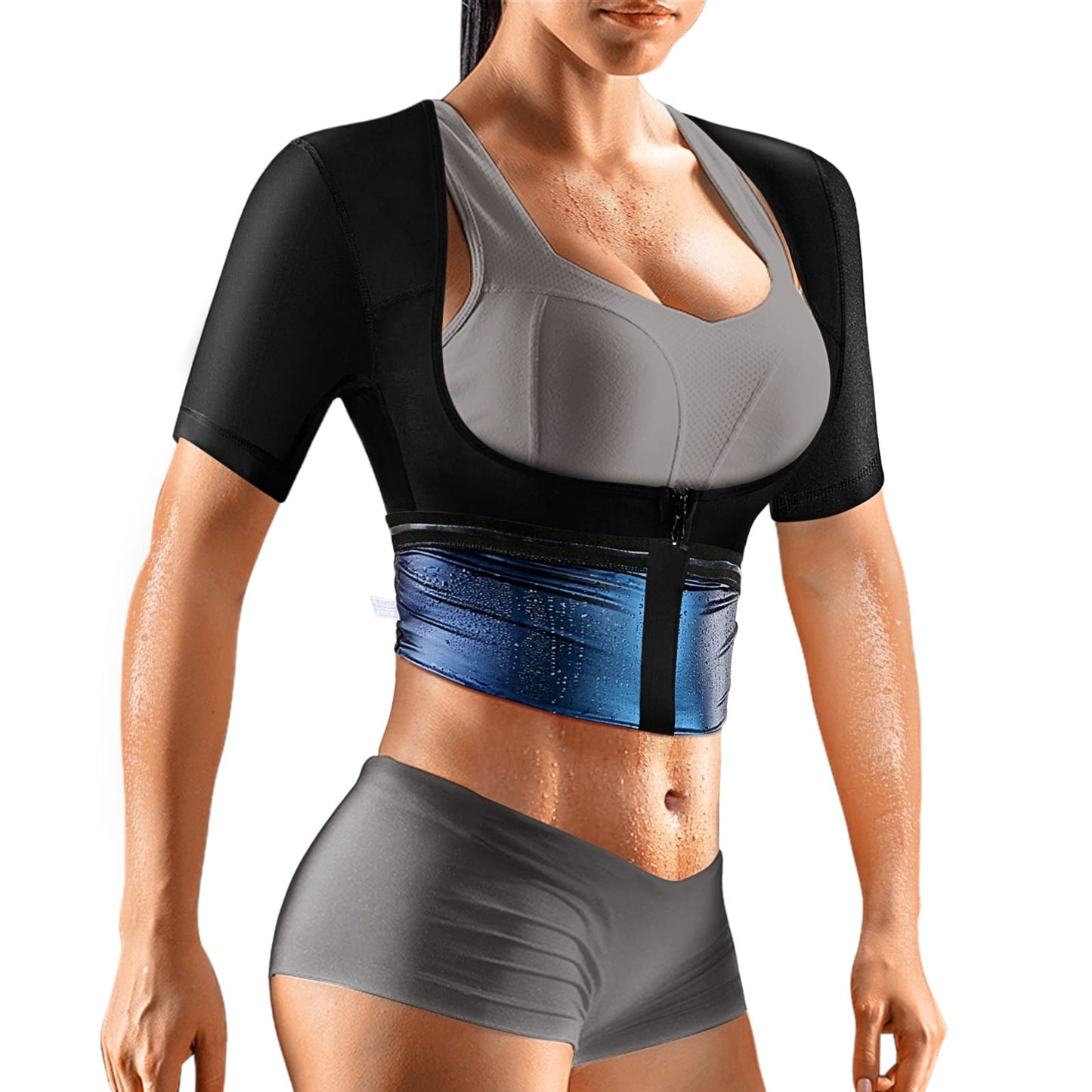 MATKAO Sauna Suit for Women Weight Loss Sauna Shirt for Women Sweat Suit Waist Trainer Vest Fitness Body Shaper Zipper