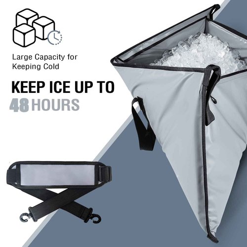 Buffalo Gear Insulated Fish Cooler 48x18in, Leakproof Kill Bag with 2 Reusable Cooler Ice Packs, Portable Waterproof Fish Bag with Adjustable Shoulder Strap, Keeps Ice-cold More than 48 Hours