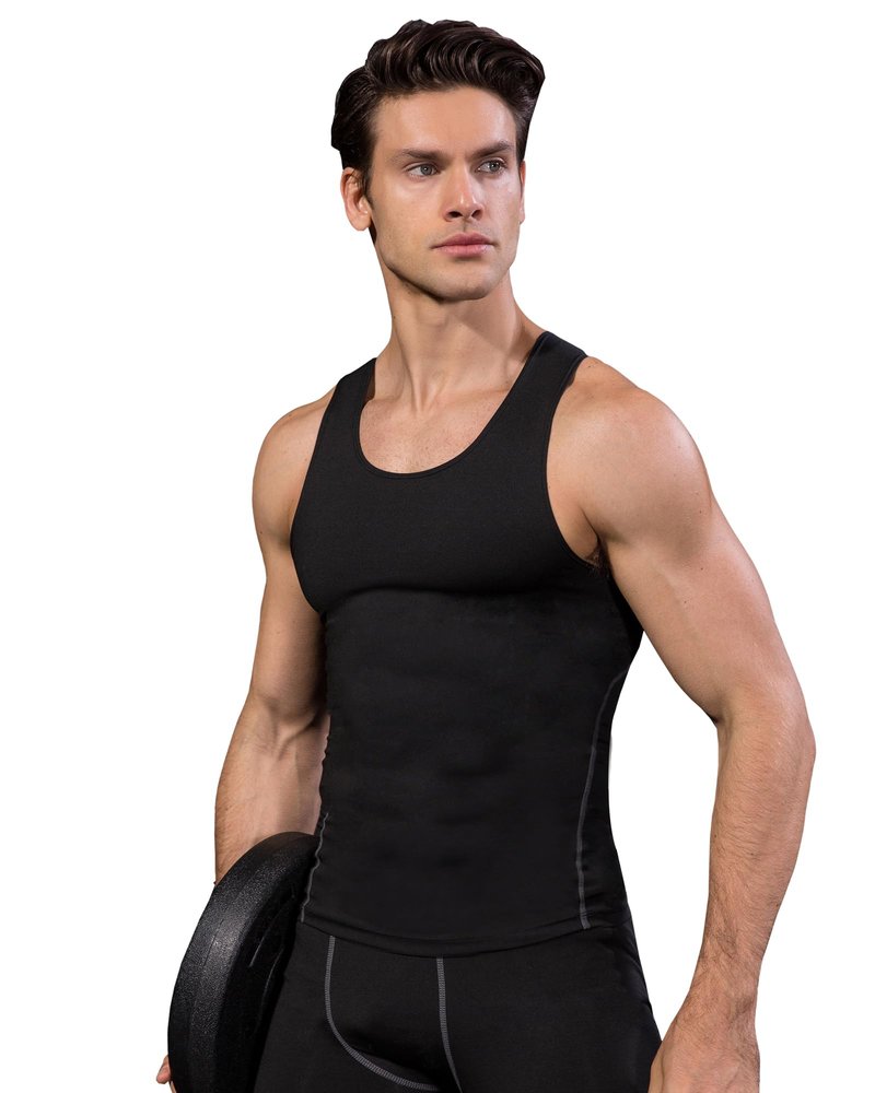 LWISMIL 3 Pack Black Compression Tank Top Men Sleeveless T-Shirt Dry Fit Athletic Workout Sports Running Baselayer Undershirt