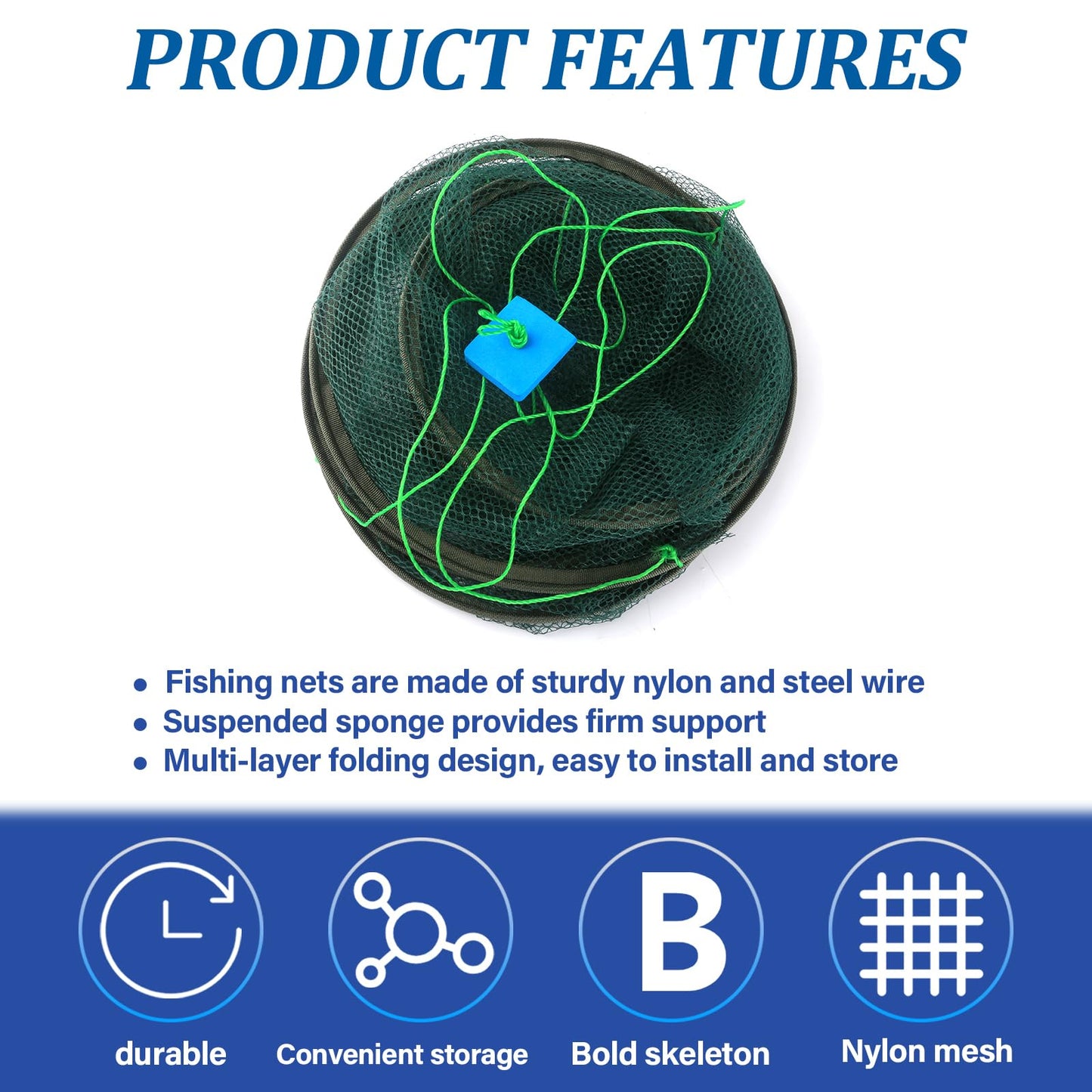 Crab Net,Crab Basket Crab Traps for Fishing,Portable Folded Fishing Net