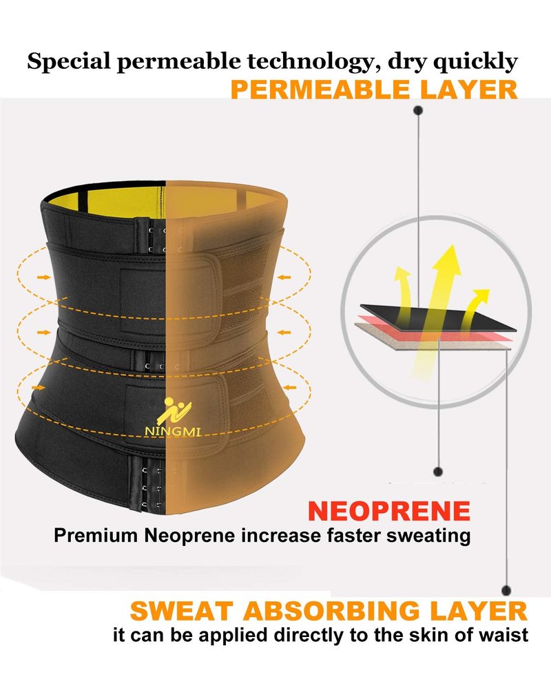 NINGMI Sauna Waist Trainer for Women - Workout Sweat Waist Trimmer Womens Corset Waste Belly Belt Tummy Stomach Wrap Gym Black