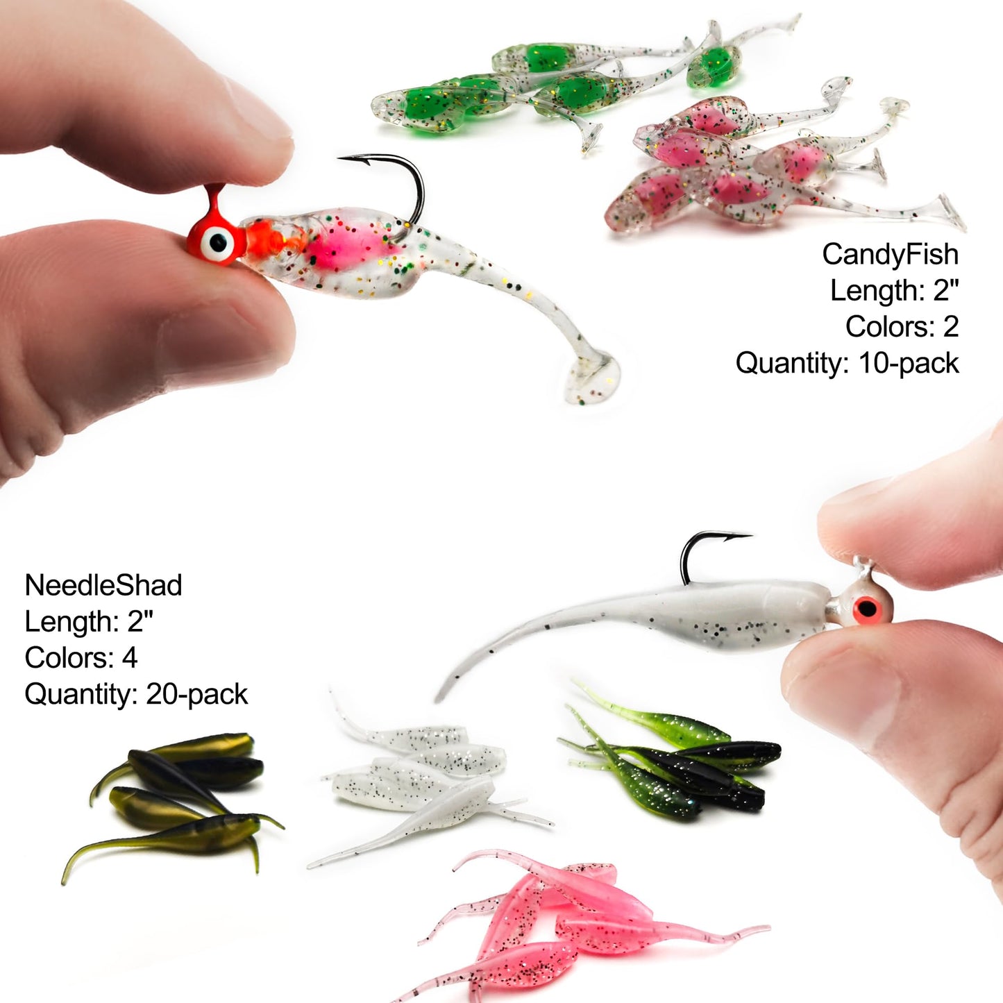 VMSIXVM Crappie Lures Tube Lures Jigs Heads Worms Swimbaits Kit, 165, 124, 50 Pcs Pre-Rigged Crappie Jigs Tube Hooks Soft Plastic Grub Worms Baits for Bass Trout Freshwater Saltwater Fishing
