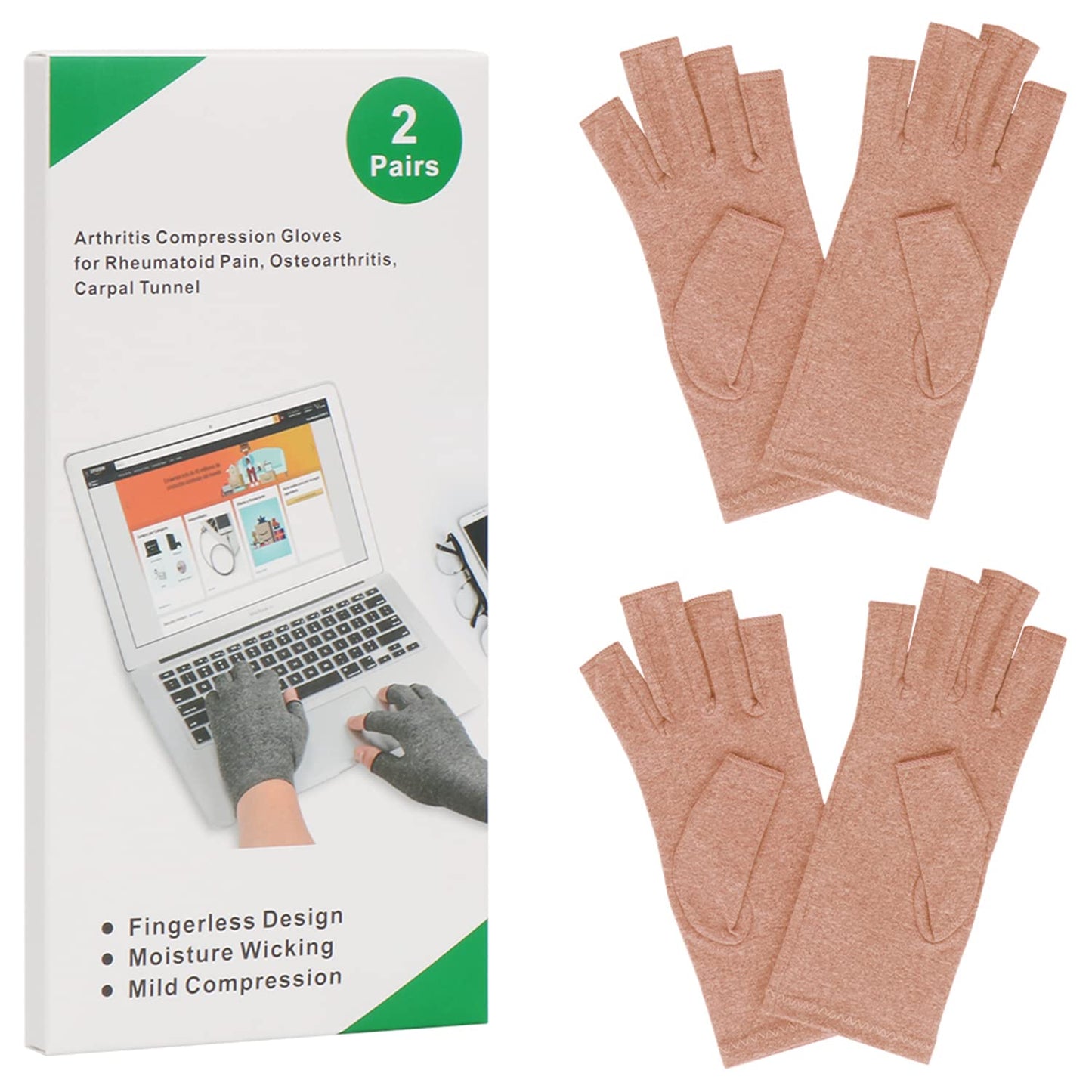 HSGEZUOQI 2-Pair Arthritis Compression Gloves for Alleviate Rheumatoid Osteoarthritis, Carpal Tunnel Raynauds Disease, Fingerless Design Breathable & Moisture, Women and Men (Coffee, Medium)