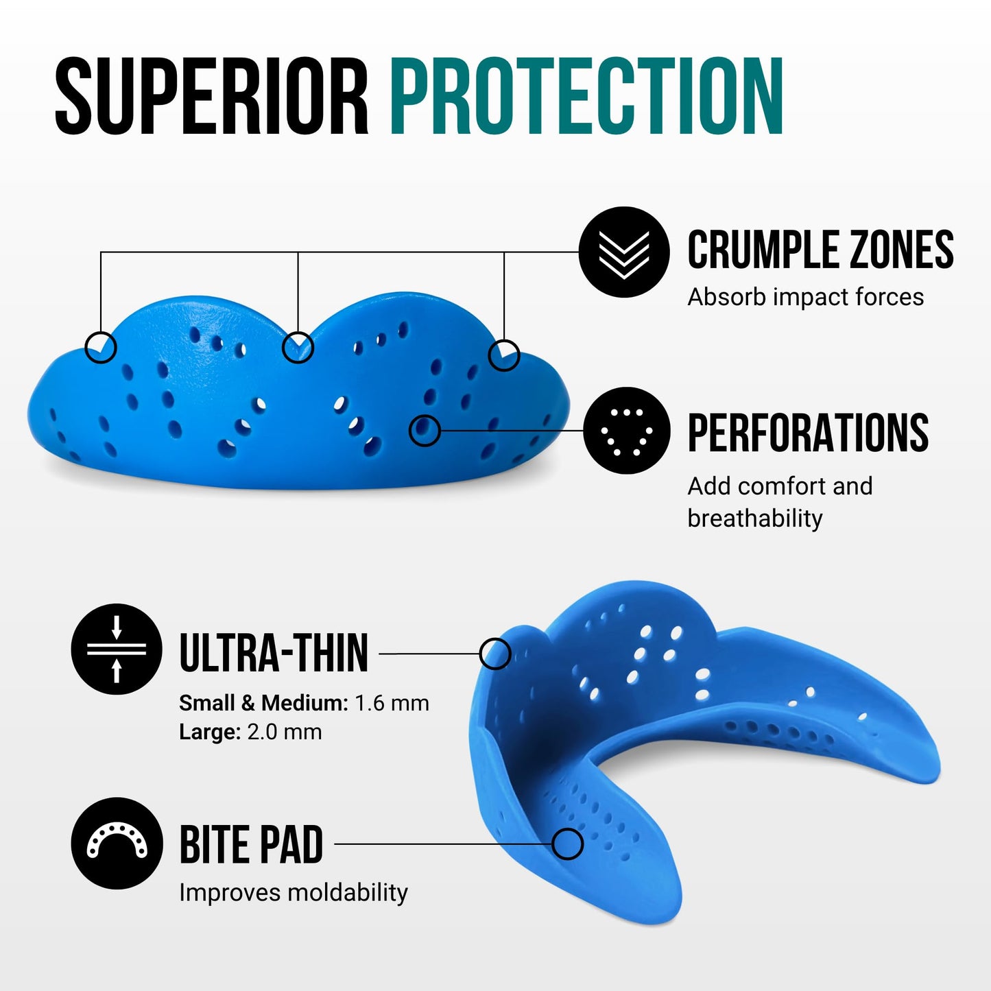 SISU Aero Medium Mouthguard, Electric Blue - 30% Stronger Protection for Lacrosse, Football, Hockey, Roller Derby, Team Sports - Remoldable Up to 20 Times - Ultra Slim - Works for Braces - Non Toxic