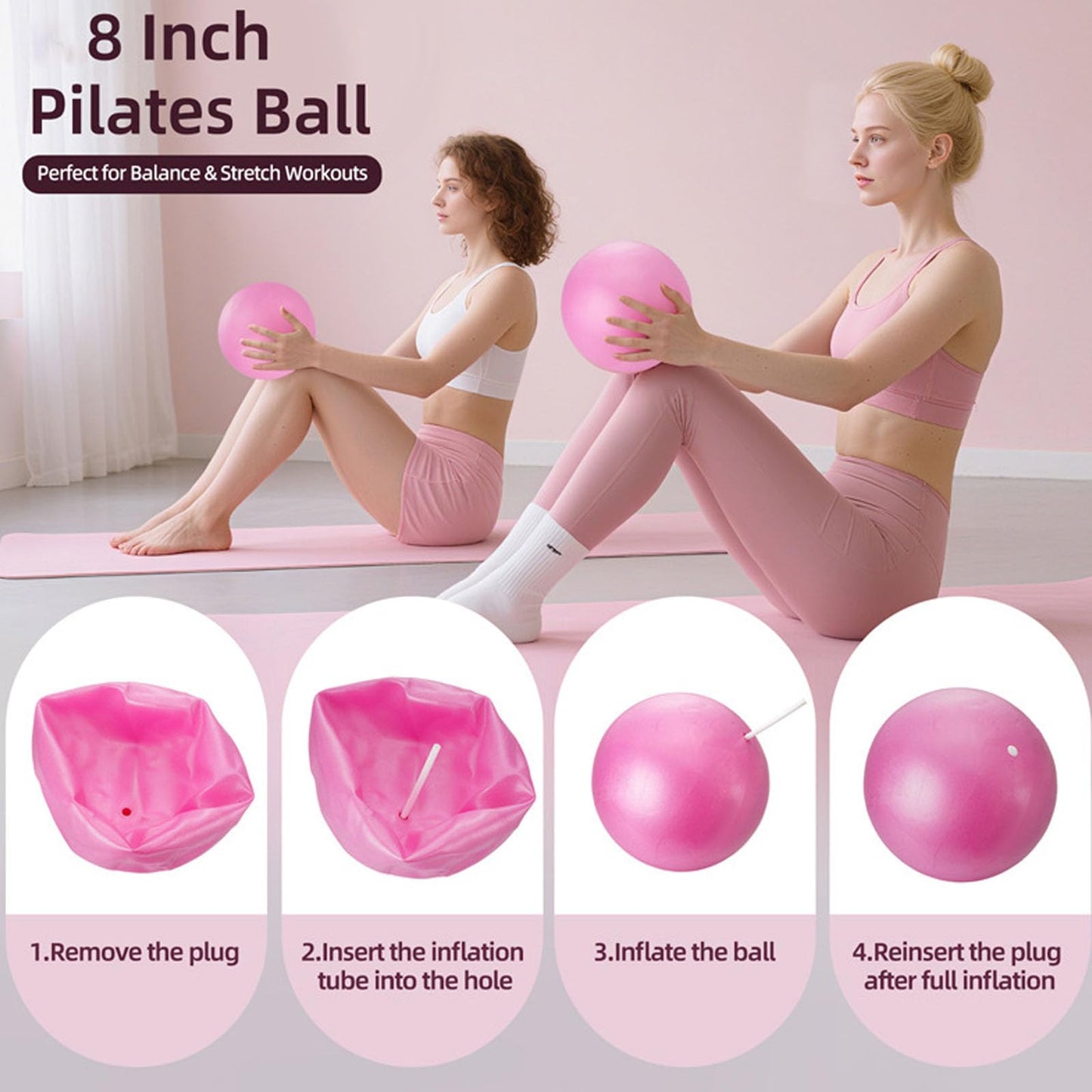 Women's Home Pink Global Pilates 13-Piece Basic Set, Home Pilates Fitness Equipment, Includes Resistance Bands, 14-Inch Magic Circle, Mini Ball, Pilates Strength, Shaping, and Flexibility Starter Kit.