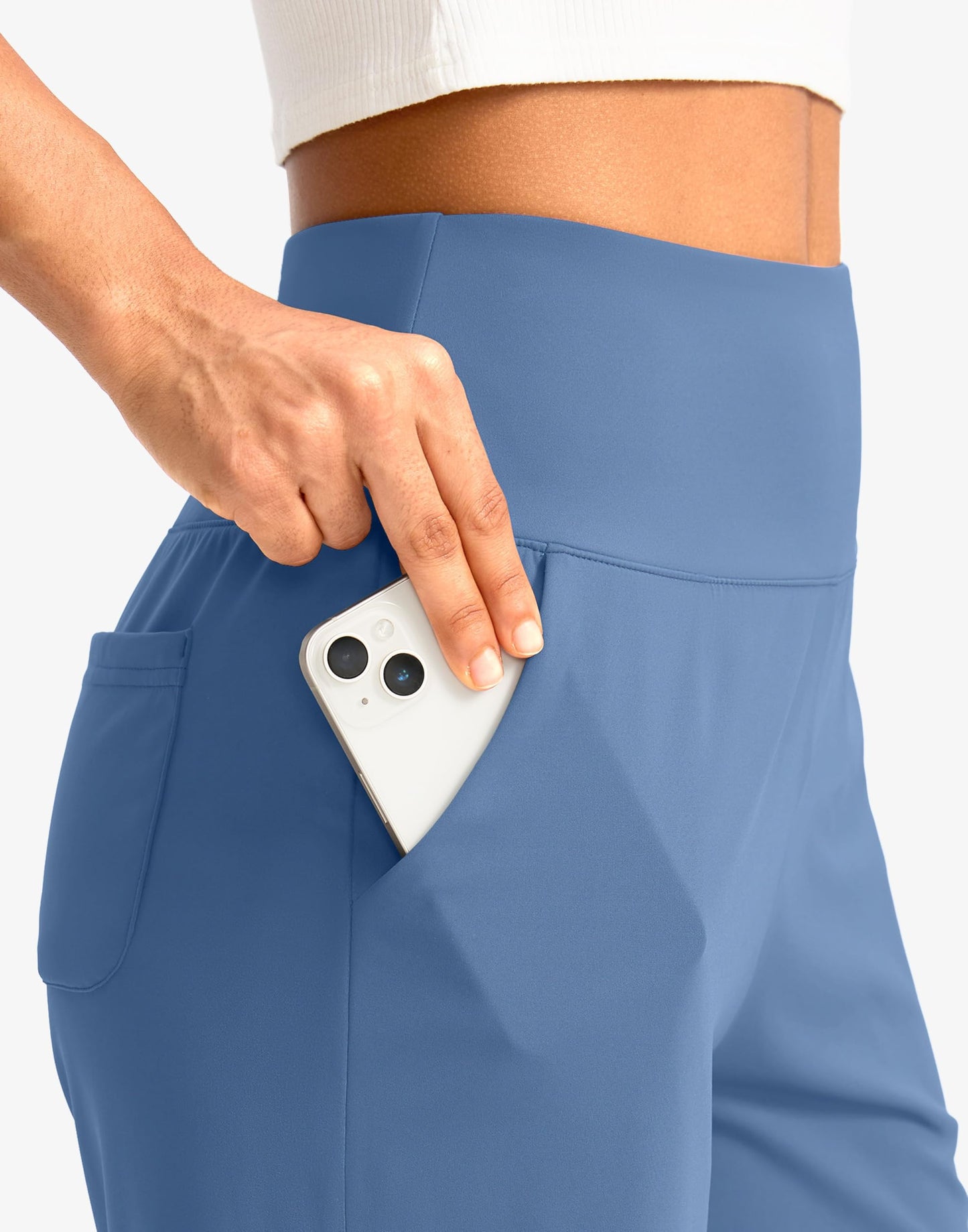 G Gradual Women's Bermuda Long Shorts with Pockets 7" High Waisted Knee Length Shorts for Women Walking Athletic Workout(Light Blue-L7,XL)