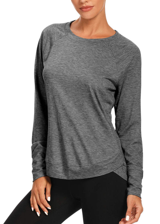 Muzniuer Long Sleeve Workout Shirts for Women-Long Sleeve Shirts for Women Long Sleeve Yoga Tops Yoga Sports unning Fitness Clothes Gray L