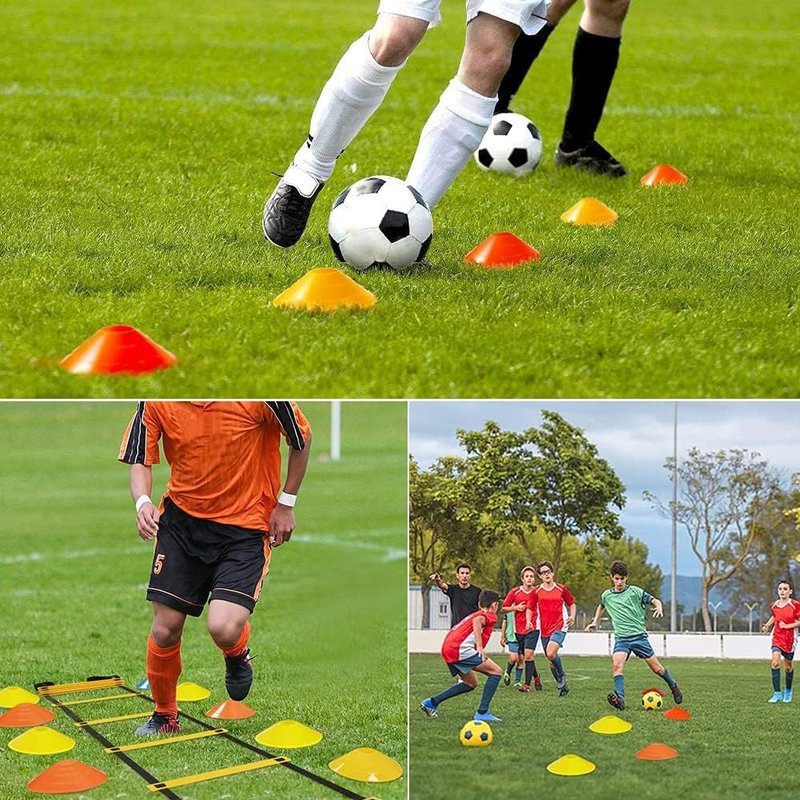 Speed Agility Ladder Training Set, Soccer Football Training Equipment Includes 12 Rung 20Ft Agility Ladder, 12 Disc Cones, 4 Steel Stakes, Resistance Parachute & Carry Bag
