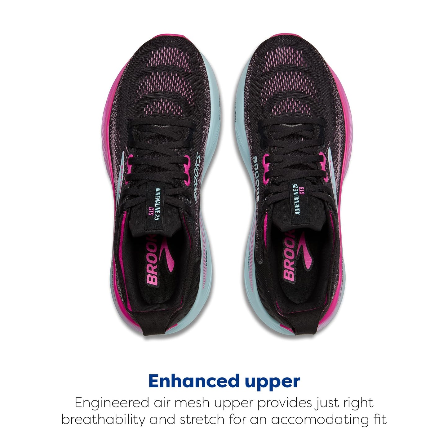 Brooks Women’s Adrenaline GTS 25 Supportive Running & Walking Shoe - Black/Cyber Pink/Iced Aqua - 6.5 Medium