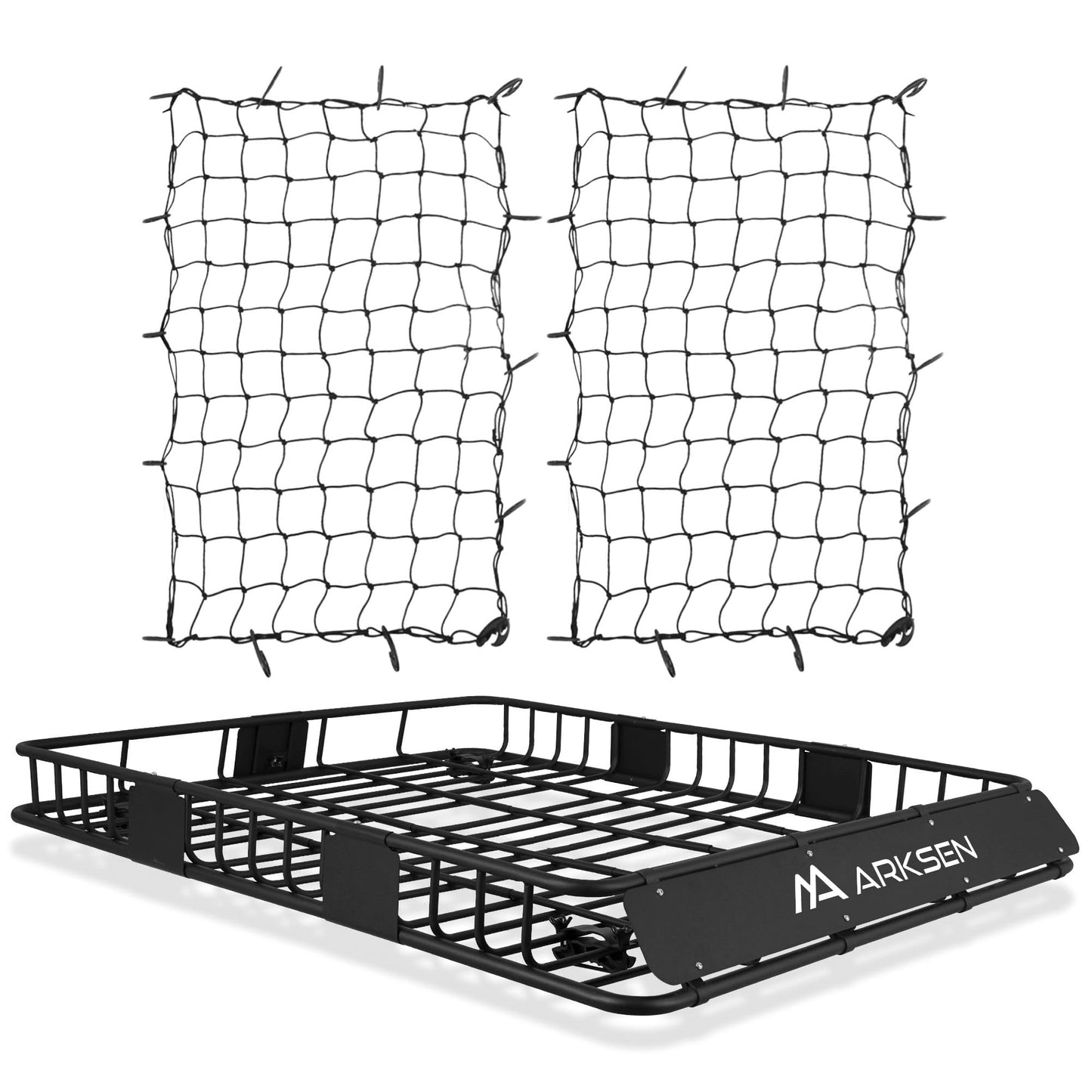 ARKSEN 64 x 50 x 6 Inch Universal Extra Wide 150LB Heavy Duty Roof Rack Cargo with Two Cargo Nets, Car Top Luggage Holder Carrier Basket for SUV, Truck, & Car Steel Construction