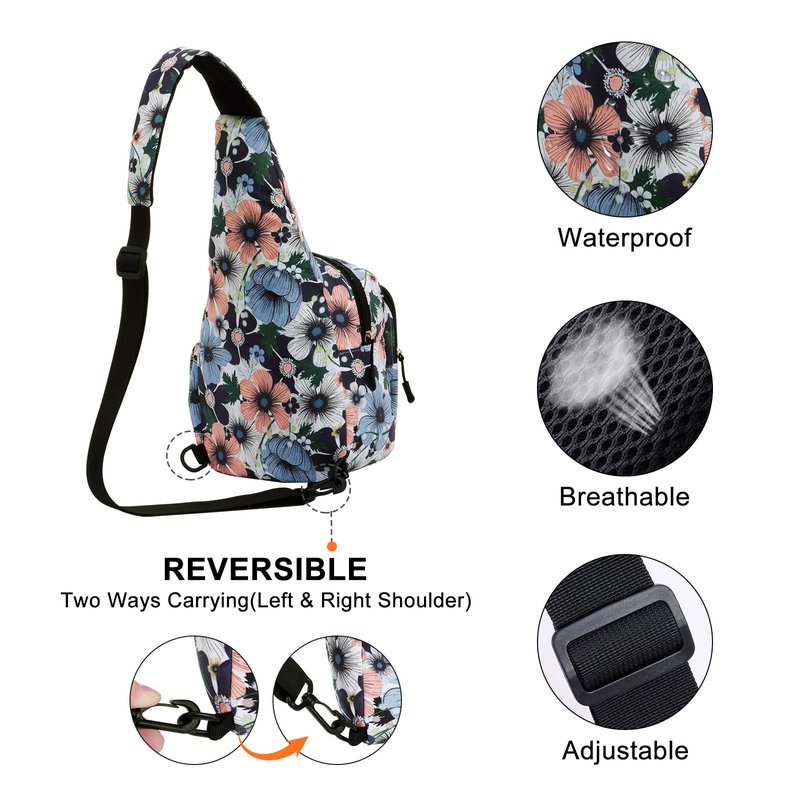 HUA ANGEL Floral Sling Bag, Small Lightweight Crossbody Shoulder Chest Bag for Men & Women Compact Travel Hiking Mini Daypack