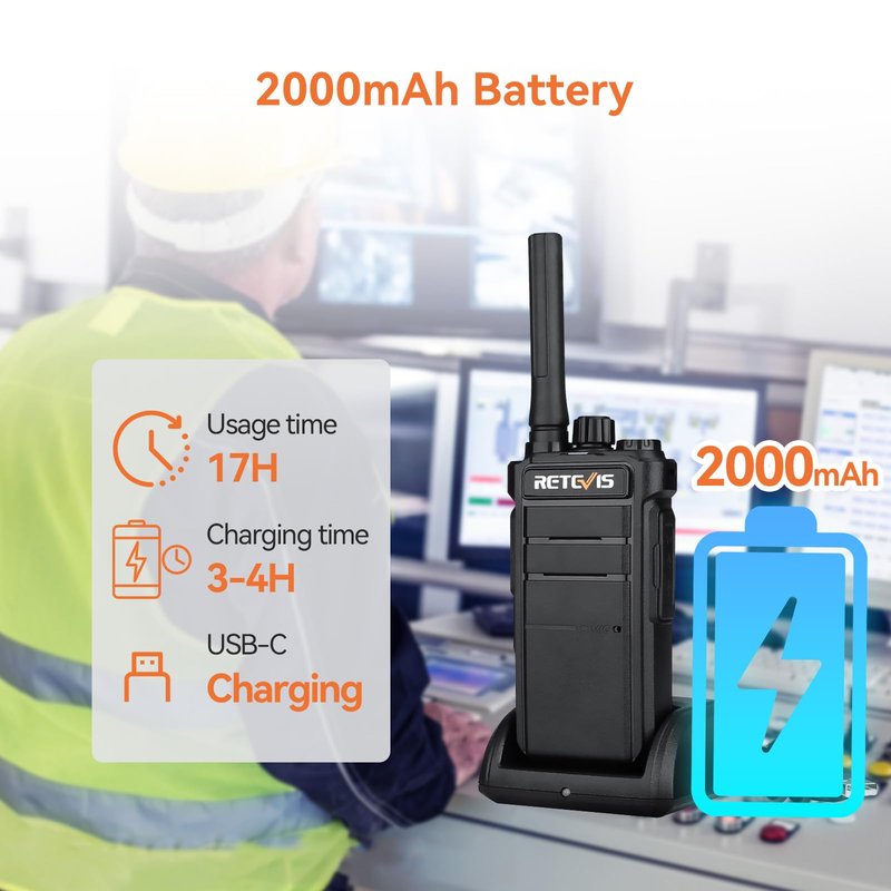 Retevis RB26 Long Range Walkie Talkies, GMRS 2 Way Radios, Rechargeable Two Way Radios, 2000mAh, Durability,Repeater Capable,Security Radio for Security Church Construction School Warehouse(5 Pack)