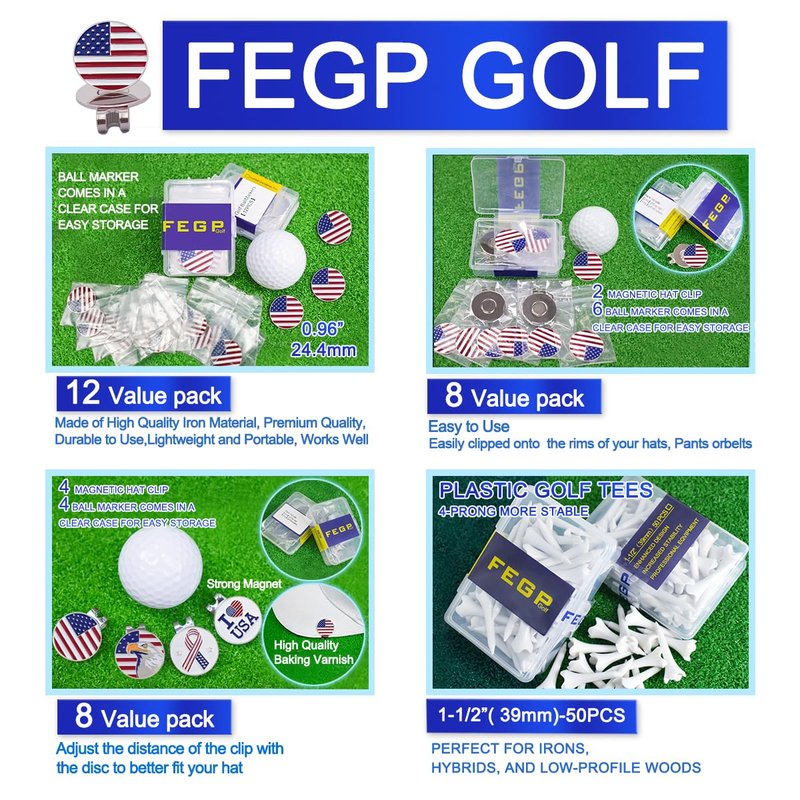 Golf Ball Markers Value Pack of 12 Golf Gifts, Golf Club Ball Markers for Men Women.(Golf Cap Clips Not Included)