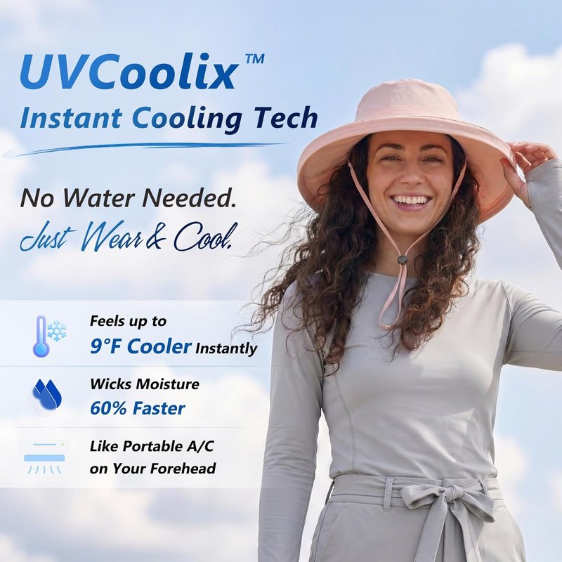 UVCoolix™ Cooling Sun Hat for Women - Ponytail Hole, UPF 50+, Wide Brim, Water Resistant, Packable for Hiking & Beach