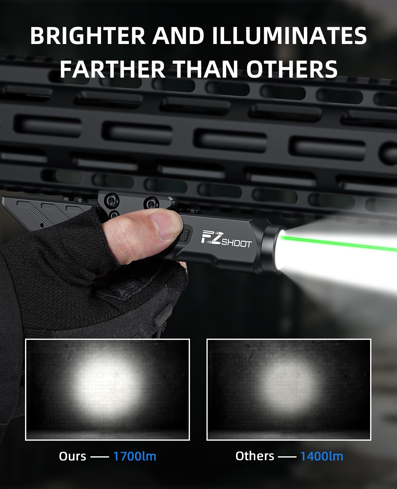 EZshoot 1700 Lumens Laser Light Combo for Rifle with Magnetic Rechargeable Compatible with Picatinny and M-Rail, Rilfe Flashlight Green Laser Light Combo with Strobe Mode