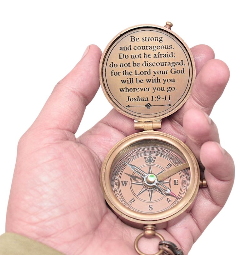 Engraved Personalized Inscription Antique Brass Compass Engraved with Leather Case Son Mom Children Gift Baptism Birthday Easter Decor