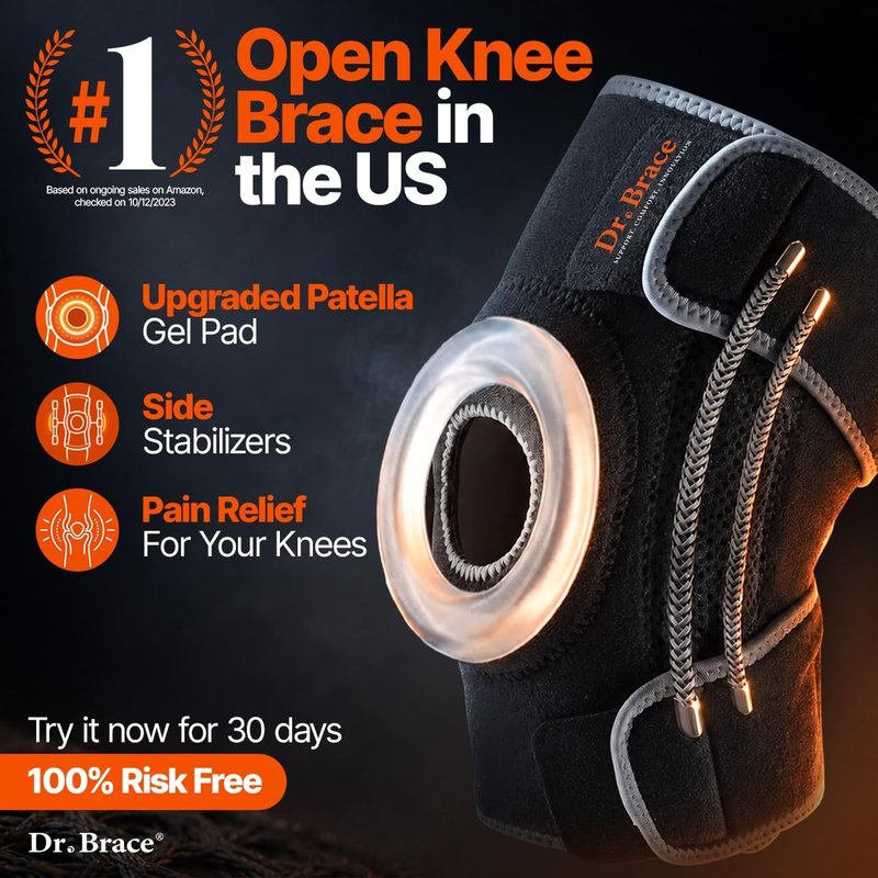 Dr. Brace Elite Knee Brace - Side Stabilizers & Patella Gel Pads for Maximum Pain Relief | Medium Size, Mercury Color