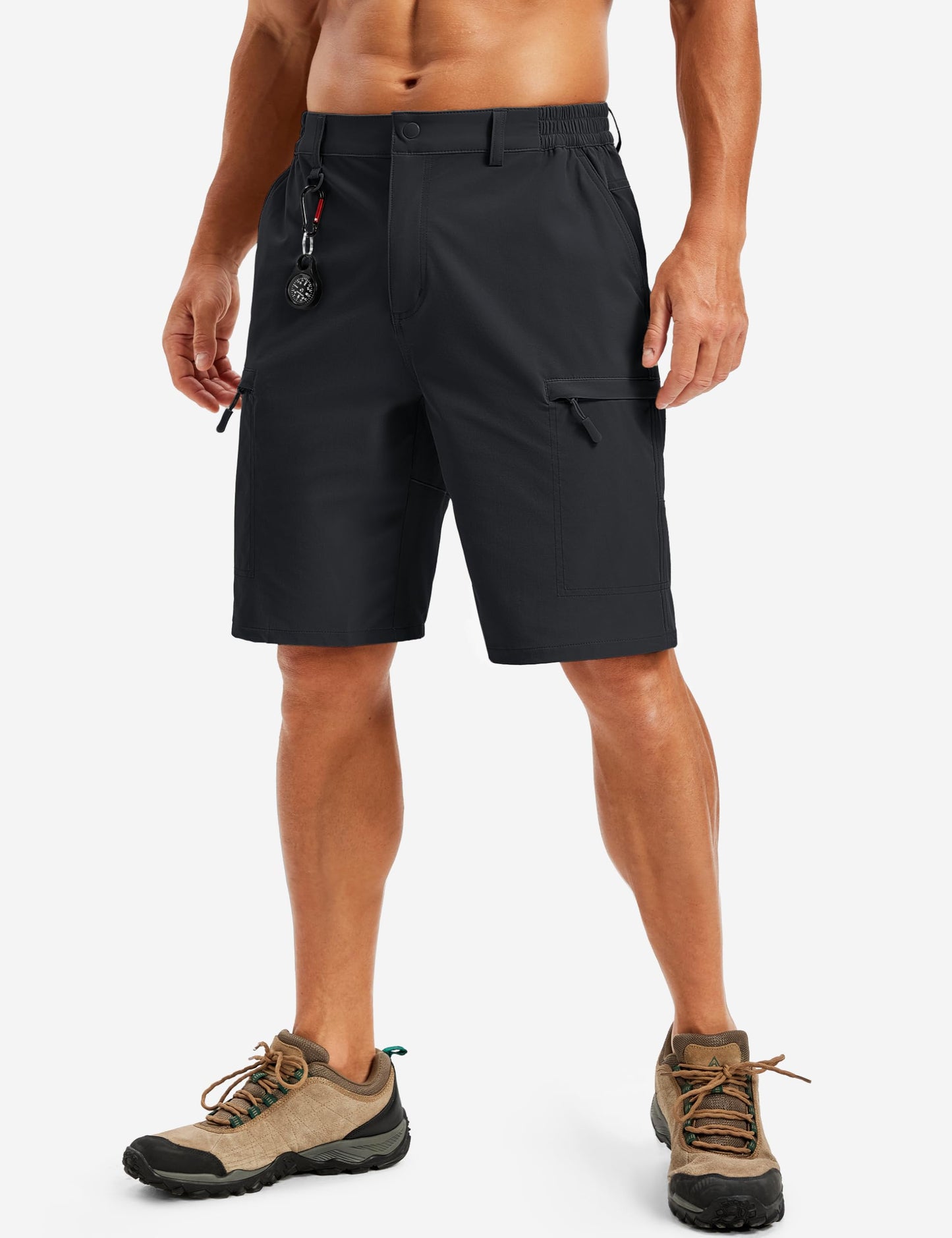 TACVASEN Men's Hiking Cargo Shorts Black Shorts with 5 Pockets D-Ring Quick Dry Lightweight Fishing Golf Casual Walking