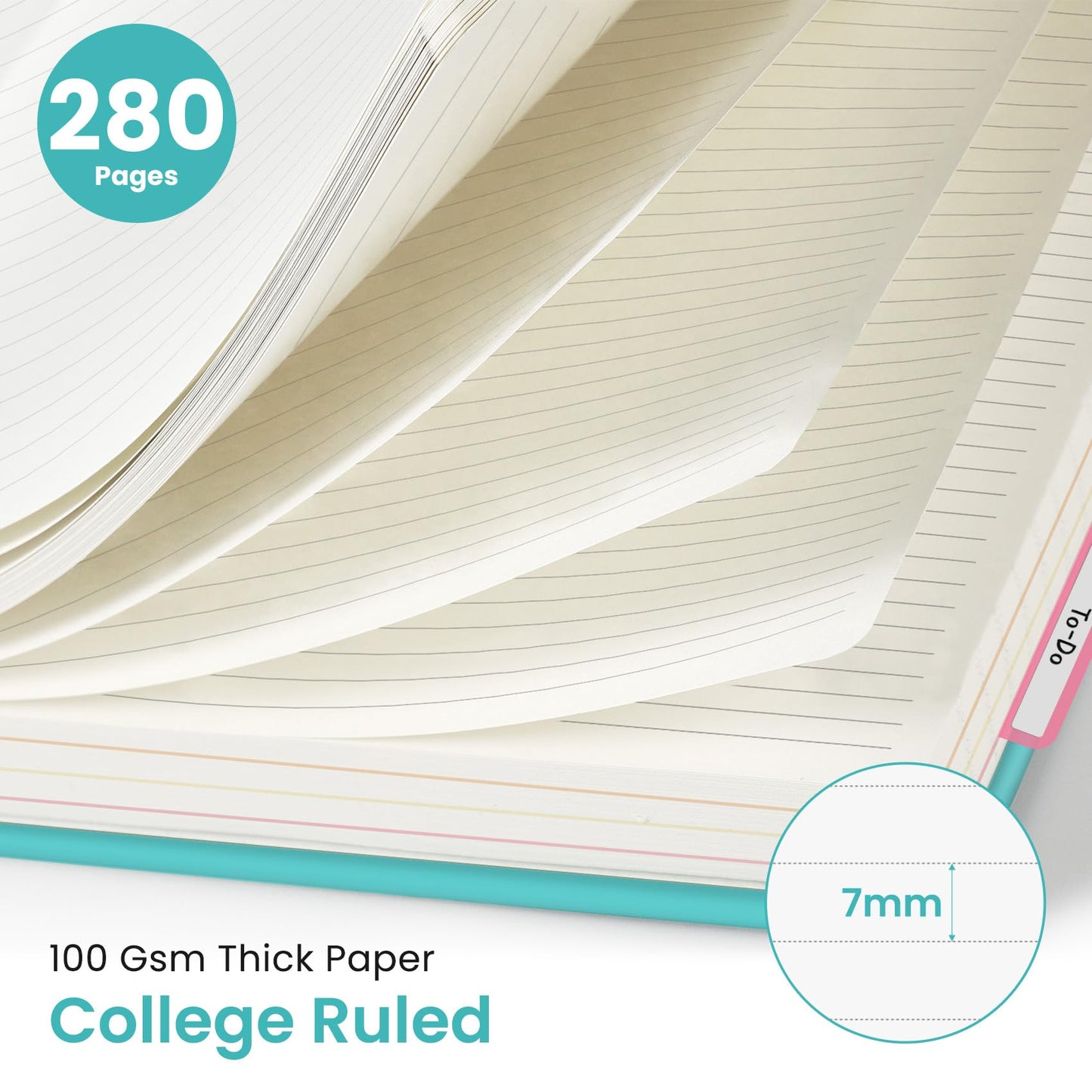 Hardcover Spiral Journal Notebooks for Work With Removable Dividers & Tabs, 8.5"x11" 5 Subject Notebook for Note Taking & Organizer, A4 College Ruled Lined Journal for Women & Writing, Aquamarine, 280 Pages