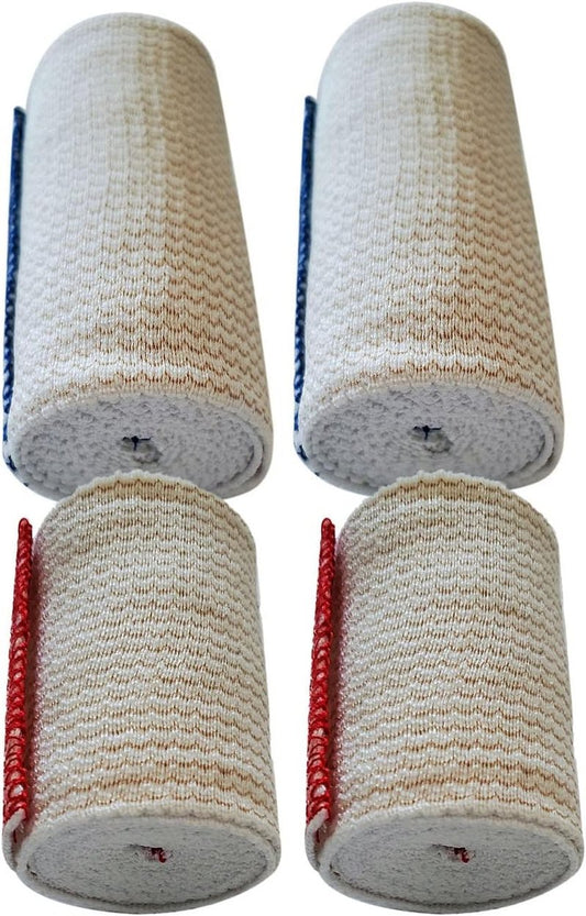 Elastic Bandages Combo - Non-Latex Self Grip Closure | 2 x 3-Inch & 2 x 4-Inch Compression for Sports & Injury Support