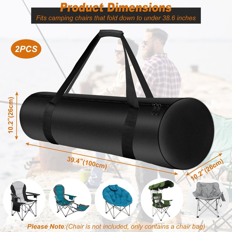 LYHNMW 2 Pack Camping Folding Chair Replacement Bags, 39.4 Inch Portable Camping Chair Bag, 600D Large Carry Bags with Shoulder Strap, Foldable Outdoor Lawn Fishing Chairs, Hammock, Tent (Only Bag)