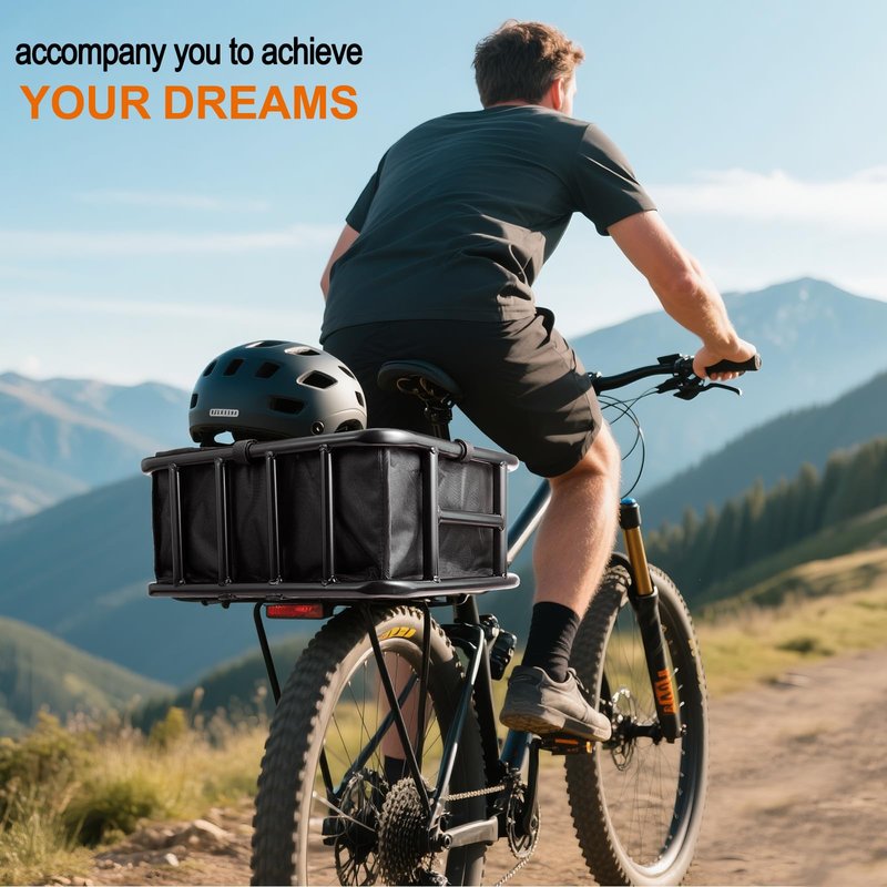 Bike Basket Rear, Bicycle Basket with Liner Bag, Waterproof Cover & Cargo Net, Heavy Duty Large Bike Basket for Most Bikes and E-Bike