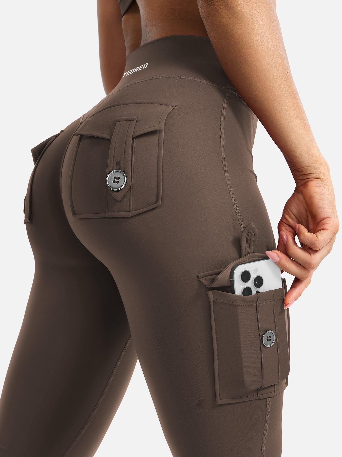 YEOREO CoreFlex Women Workout Flare Leggings with Pockets Hidden Scrunch High Waisted Cargo Gym Yoga Leggings Coffee S