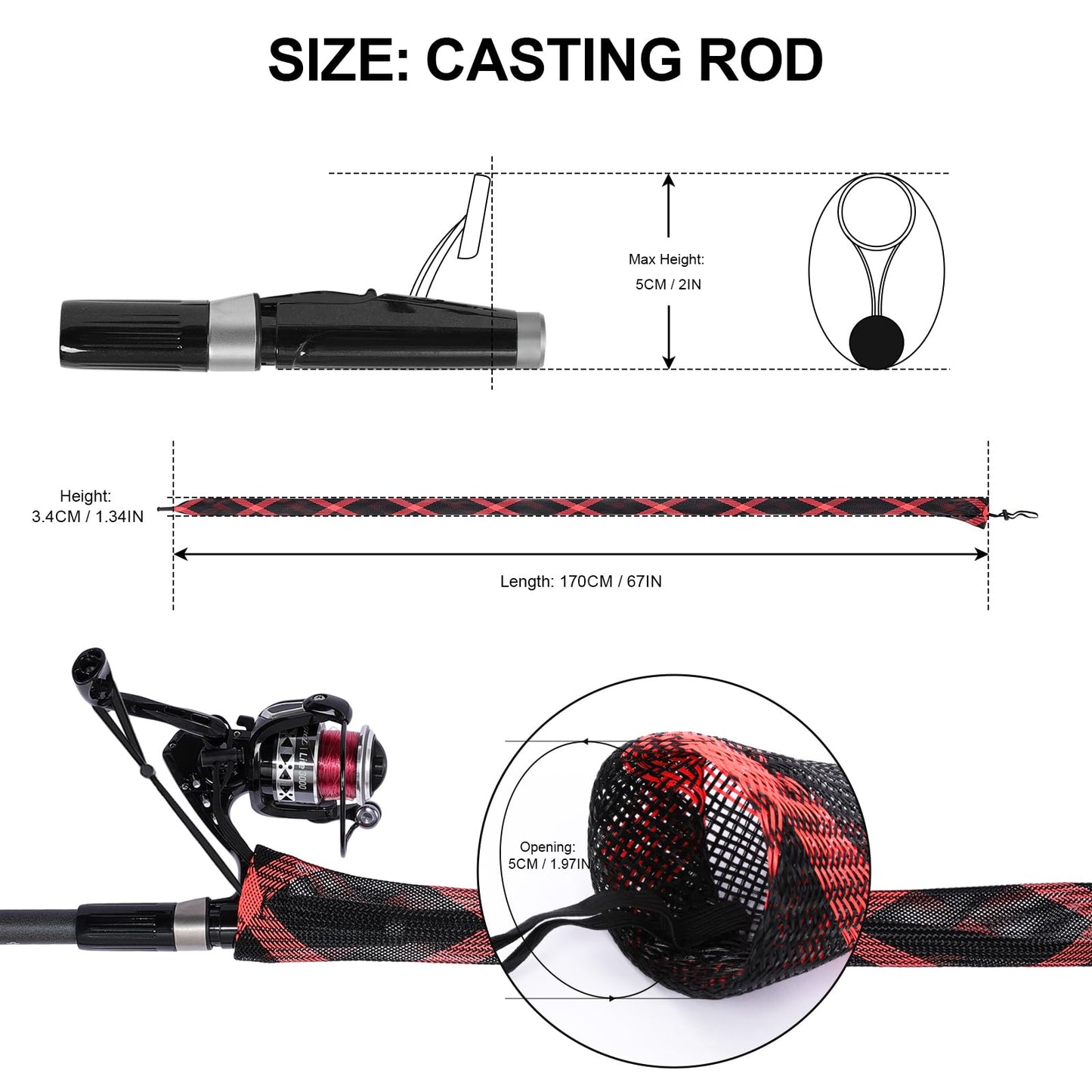 AZETIO 10 Pcs Fishing Rod Sleeves Rod Socks with Lanyard, Pole Sleeves