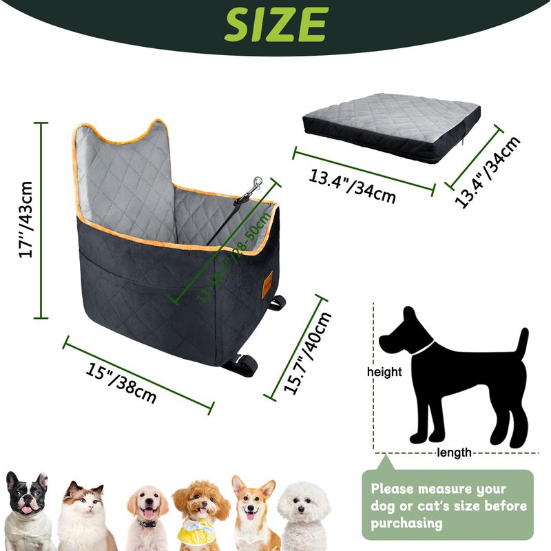 Urgown Universal Golf Cart Dog Seat for Small/Medium Dogs and Cats, Fully Detachable and Washable Pet Seat with Safety Leash Inside, Easy to Install/Flippable Seat Bottom Required(Black/Gray, Small)