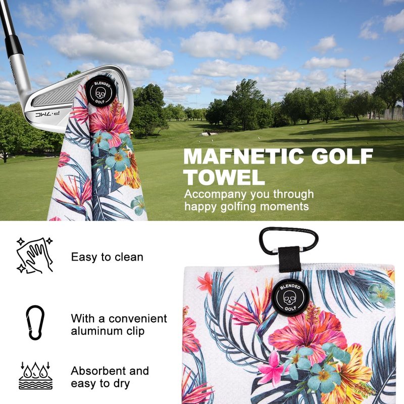 BAIRBRE Golf Towel Magnetic Golf Bags Towel with Clip for Men & Women，Microfiber Fabric Waffle Pattern Golf Towels for Strong Hold to Golf Carts or Clubs (White)