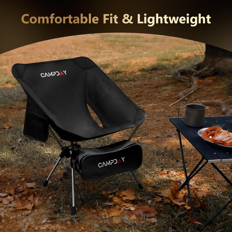 Campday Camping Chair Backpacking Portable Hiking Ultralight Small Lightweight Folding Chair for Outdoor Camp Beach Picnic Concert, Supports 330lbs (Black,1PCS)