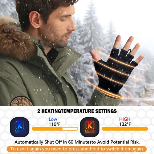 Kivdes Heated Gloves Fingerless for Women Man Rechargeable Electric Touchscreen Wearable Cold Winter Work Arthritis Pain Relief Hand Warmers Hot Compress Reusable (M)