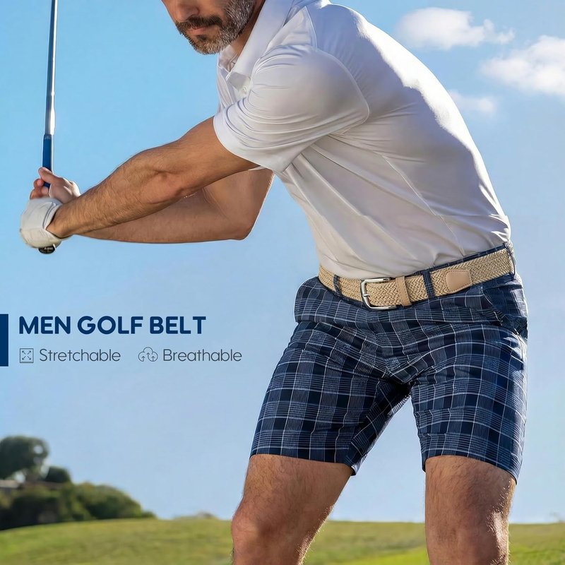 Men's Stretch Braided Belt - Elastic Casual Golf Belt for Jeans | 1 3/8" Width
