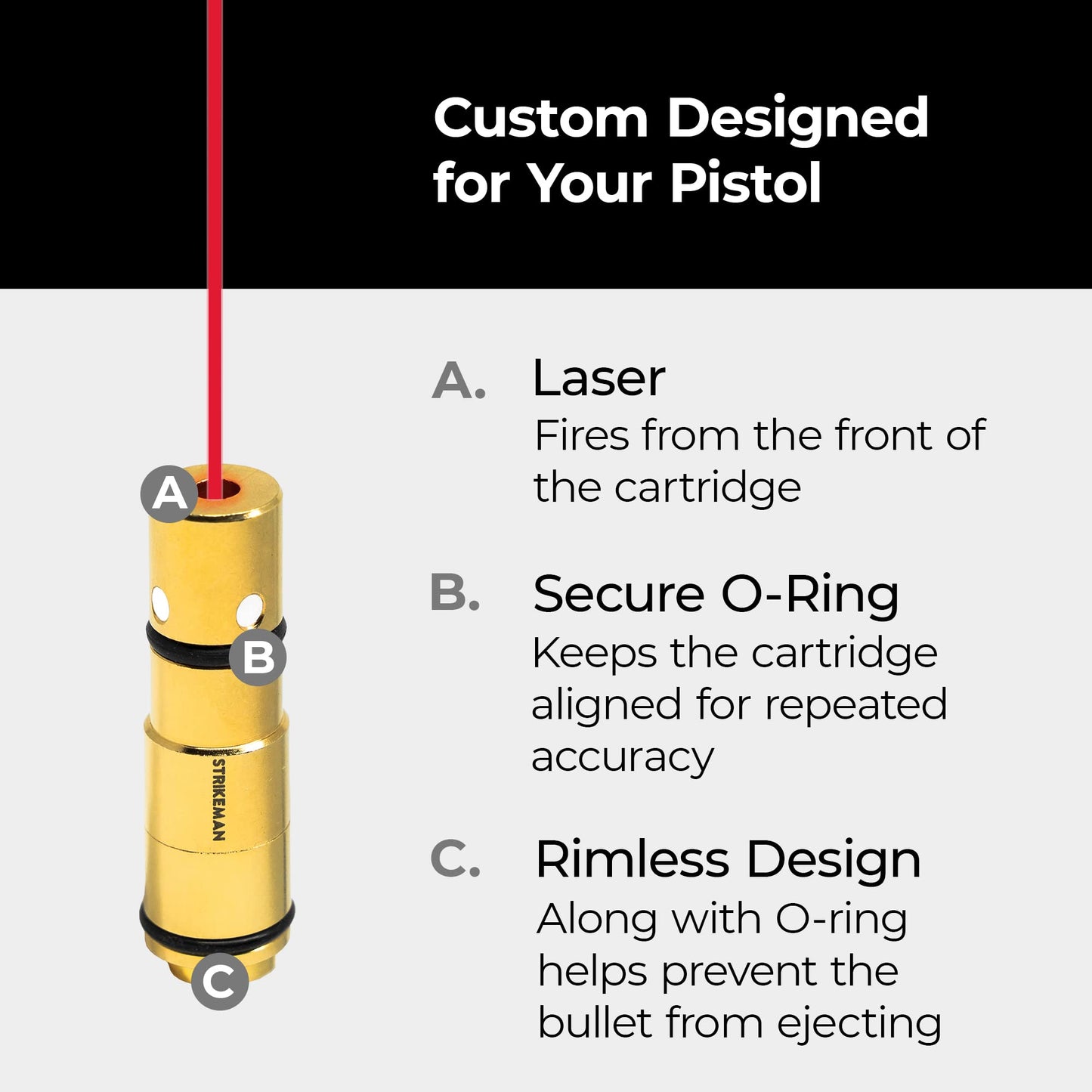 Strikeman .380 ACP Dry Fire Laser Training Cartridge - Great for Target Shooting Practice with Pistols, Made for The Firearm Training System - Red Laser Cartridge Only