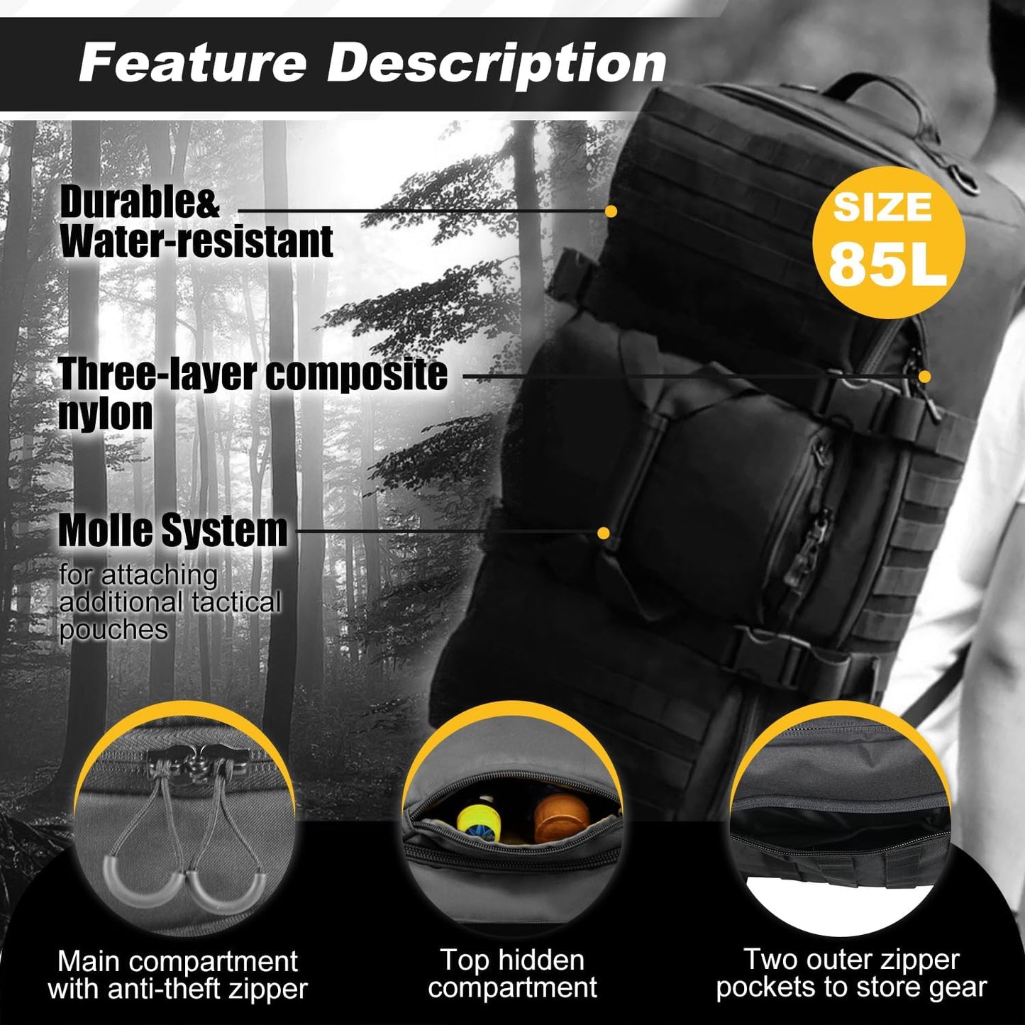 3 In 1 Military Backpack - Versatile Travel Duffle Bag for Gym & Weekend Adventures | Durable & Spacious