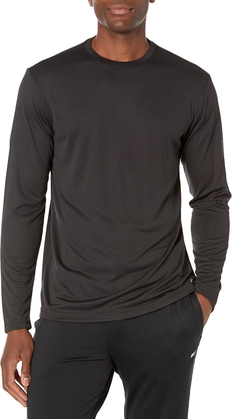 Men's Moisture-Wicking Long Sleeve Performance Tech Crew Neck T-Shirt | Comfortable Fit