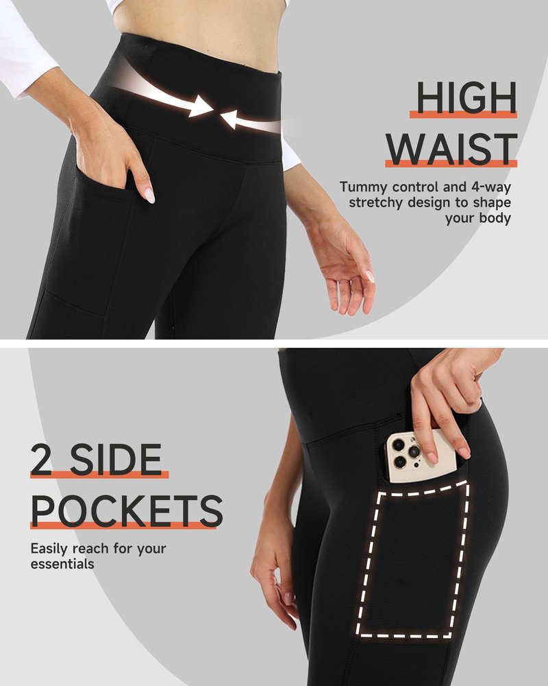 GAYHAY Fleece Lined Leggings Women with Pockets- Thermal Winter Warm Water Resistant High Waisted Running Hiking Pants Black