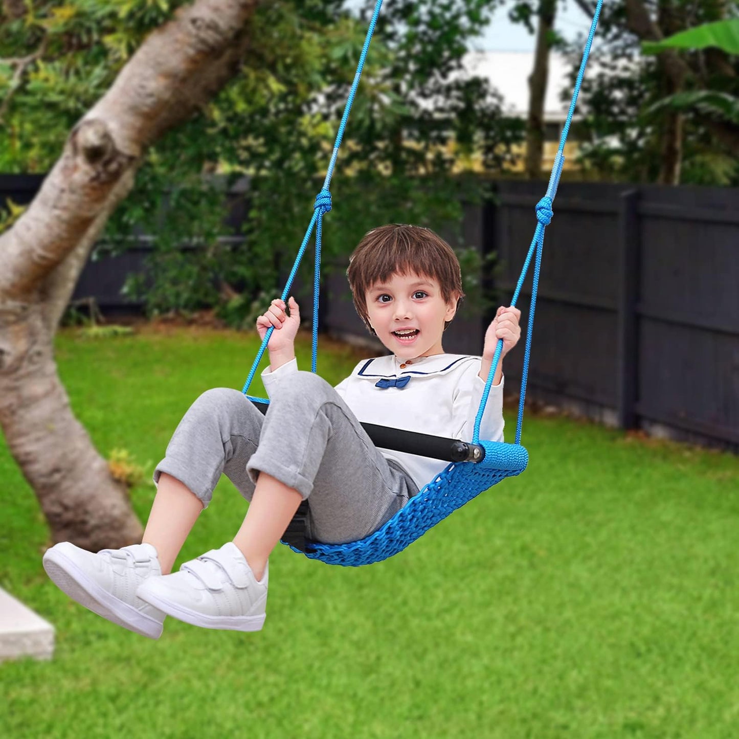 Kids Swing Seats Indoor Hand-Made Net Swing with Adjustable Rope Tree Swings for Kid Child Backyard Playground Swings Outside Indoor