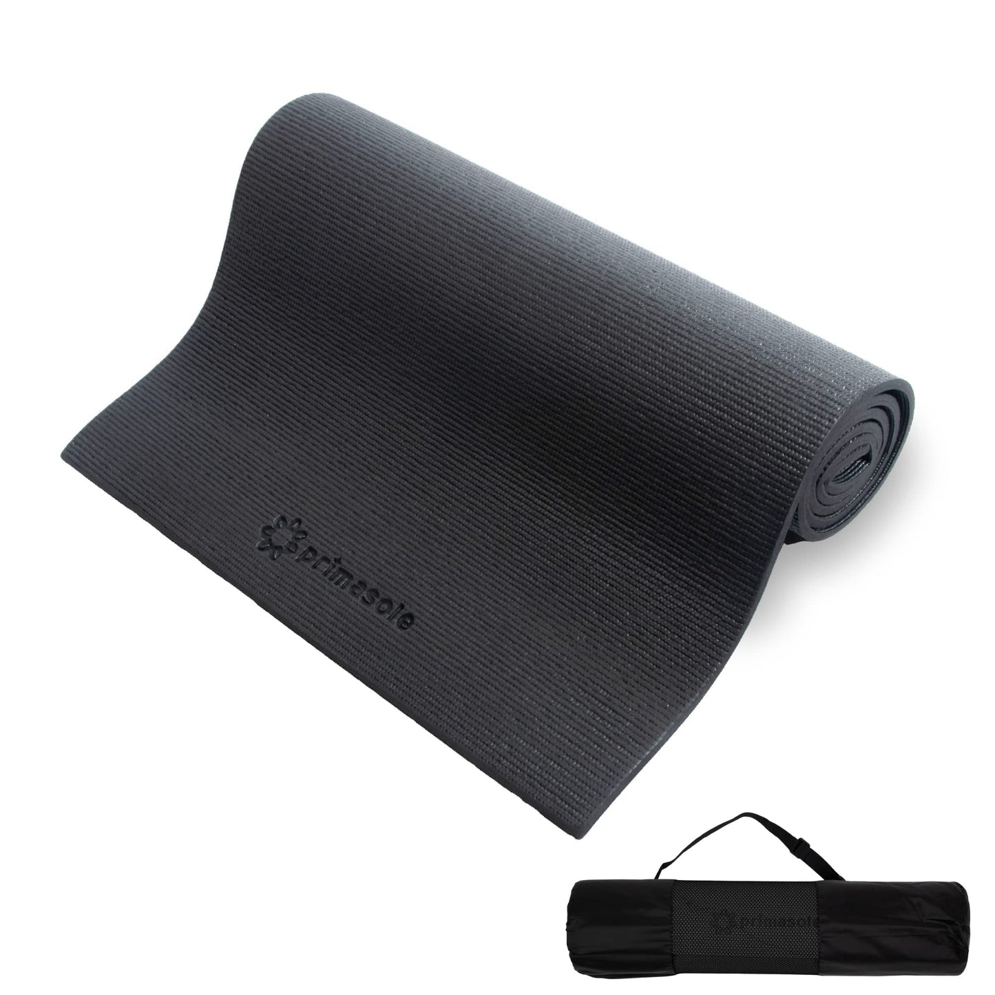 Primasole Yoga Mat with Carry Strap for Yoga Pilates Fitness and Floor Workout at Home and Gym 1/4 thick (Black Color) PSS91NH004A