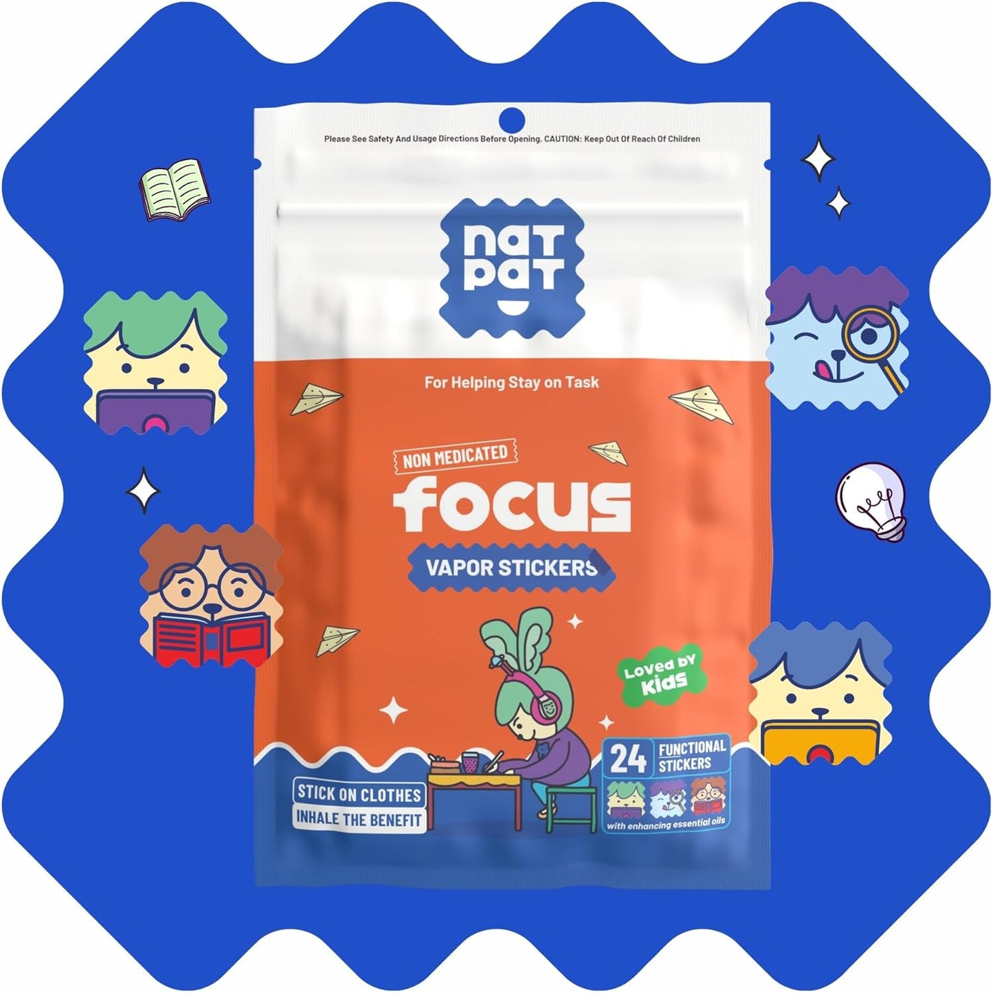 Focus Enhancing Stickers for Kids & Adults - Natural Brain Support Patches | 24 Count