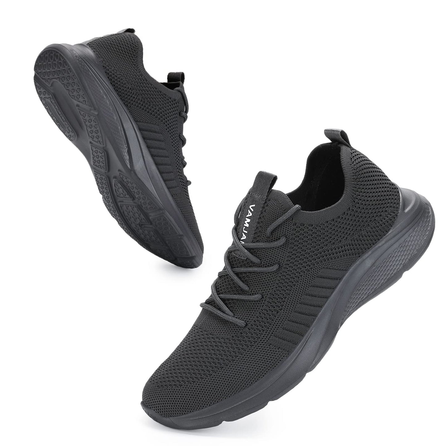 VAMJAM Men's Running Shoes Fashion Sneakers Lightweight Breathable Flying Knitting Lace Up Mesh Walking Shoes Workout Casual Sports Shoes Allgrey Size 9.5