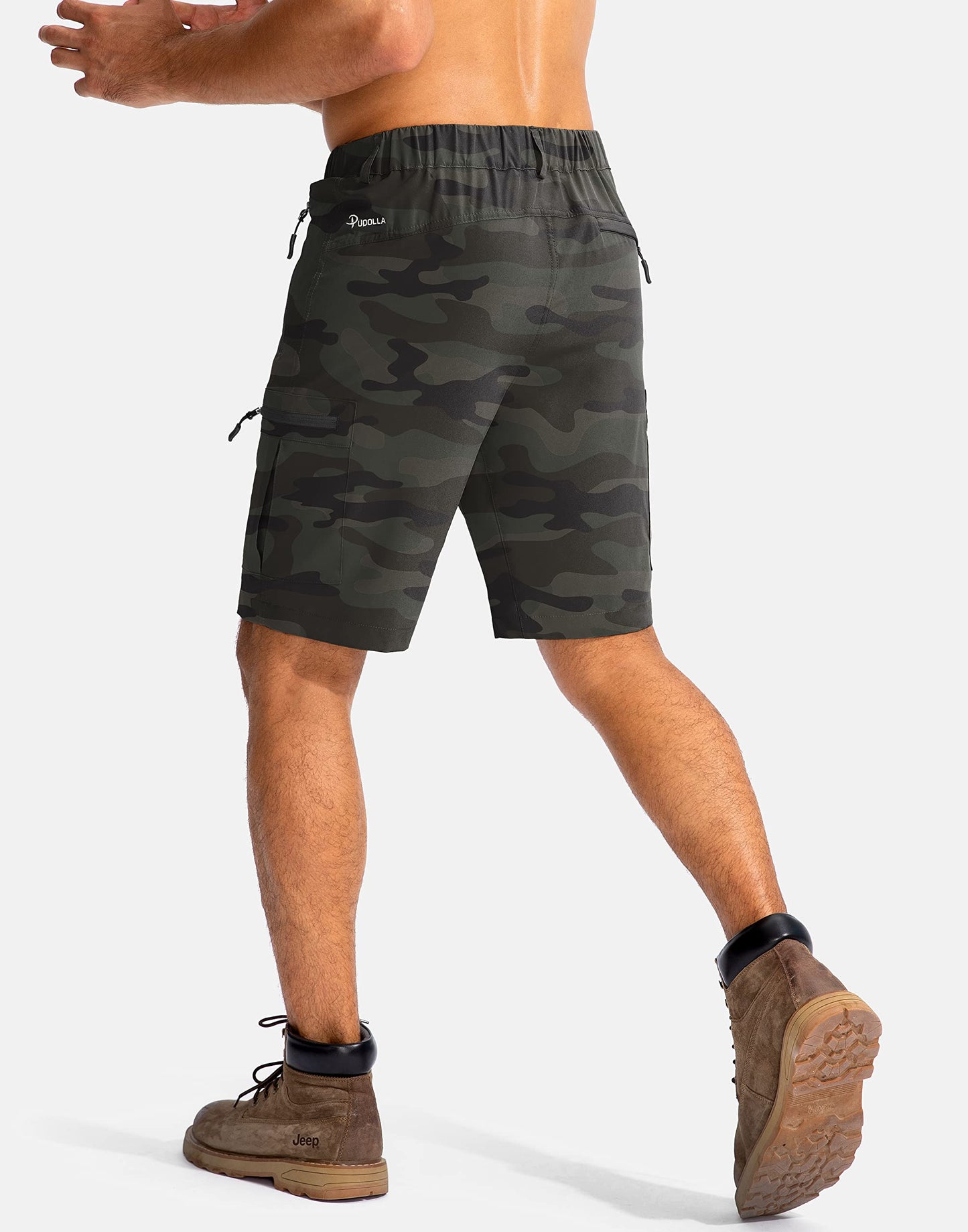 Pudolla Men's Hiking Cargo Shorts 9" Lightweight Outdoor Work Shorts for Men Travel Golf Camping Casual with 5 Zipper Pockets(Green Camo 3X-Large)