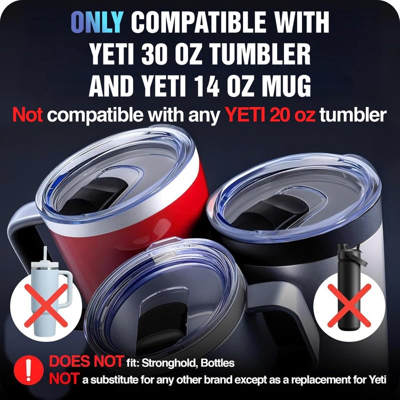Replacement for Yeti 30 oz Tumbler Lid, for Yeti Coffee Cup (14 oz) Mug, Spill Proof Cup Lids Covers with Magnetic Slider Switch, BPA Free – Not Leakproof (2 Packs)